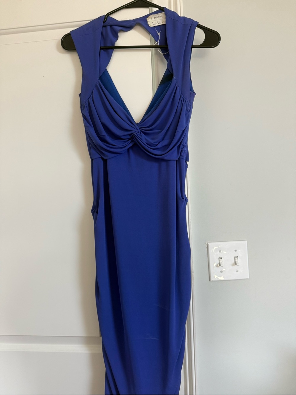Nicole Miller Royal Blue Twist-Front Sleeveless Evening Dress